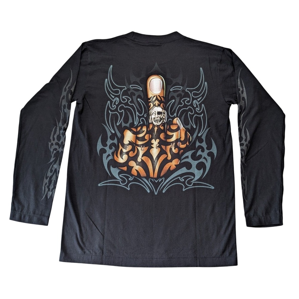 Vintage Y2K Rock Eagle Men's Medium Black Long Sleeve Tribal Biker Tattoo Shirt